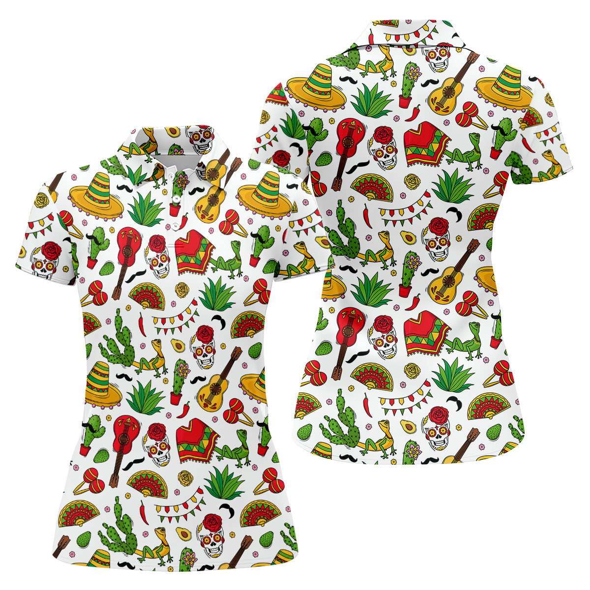 Mexican Instruments Funny Cacti Ladies Golf Tops, Cinco De Mayo Celebration Golf Shirt For Women