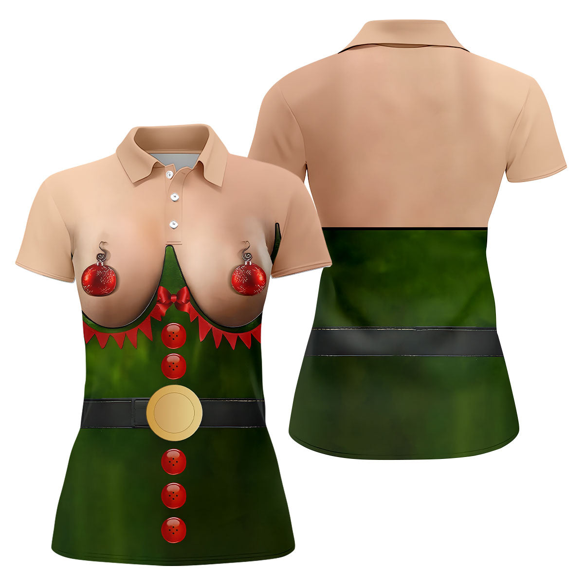 Funny Naughty Elf Costume Women's Golf Shirt, Christmas Shirts For Women, Christmas Golf Shirt