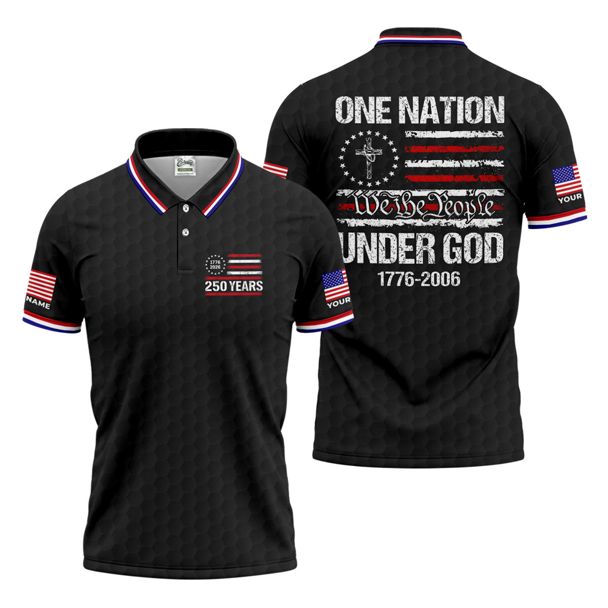One Nation Under God We The People Black Golf Shirt, 250 Years 4th Of July Golf Shirts For Men
