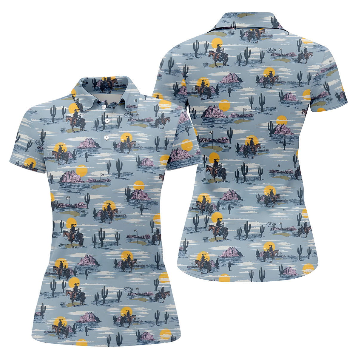 Cowboy Silhouette Desert Sunset Western Golf Shirt, Ladies Golf Shirts, Golf Shirt For Women