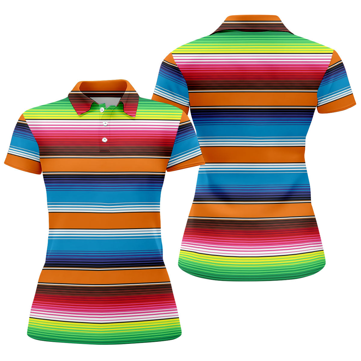 Mexican Serape Stripe Pattern Cinco De Mayo Celebration Fiesta Themed Golf Shirt For Women