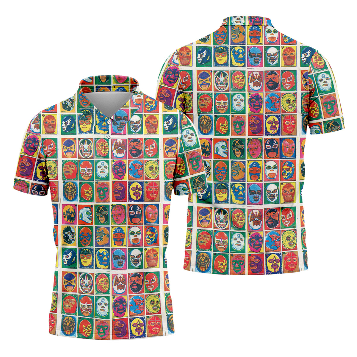 Lucha Libre Mask Grid Pattern Golf Tops For Men, Cinco De Mayo Celebration Golf Shirts For Men