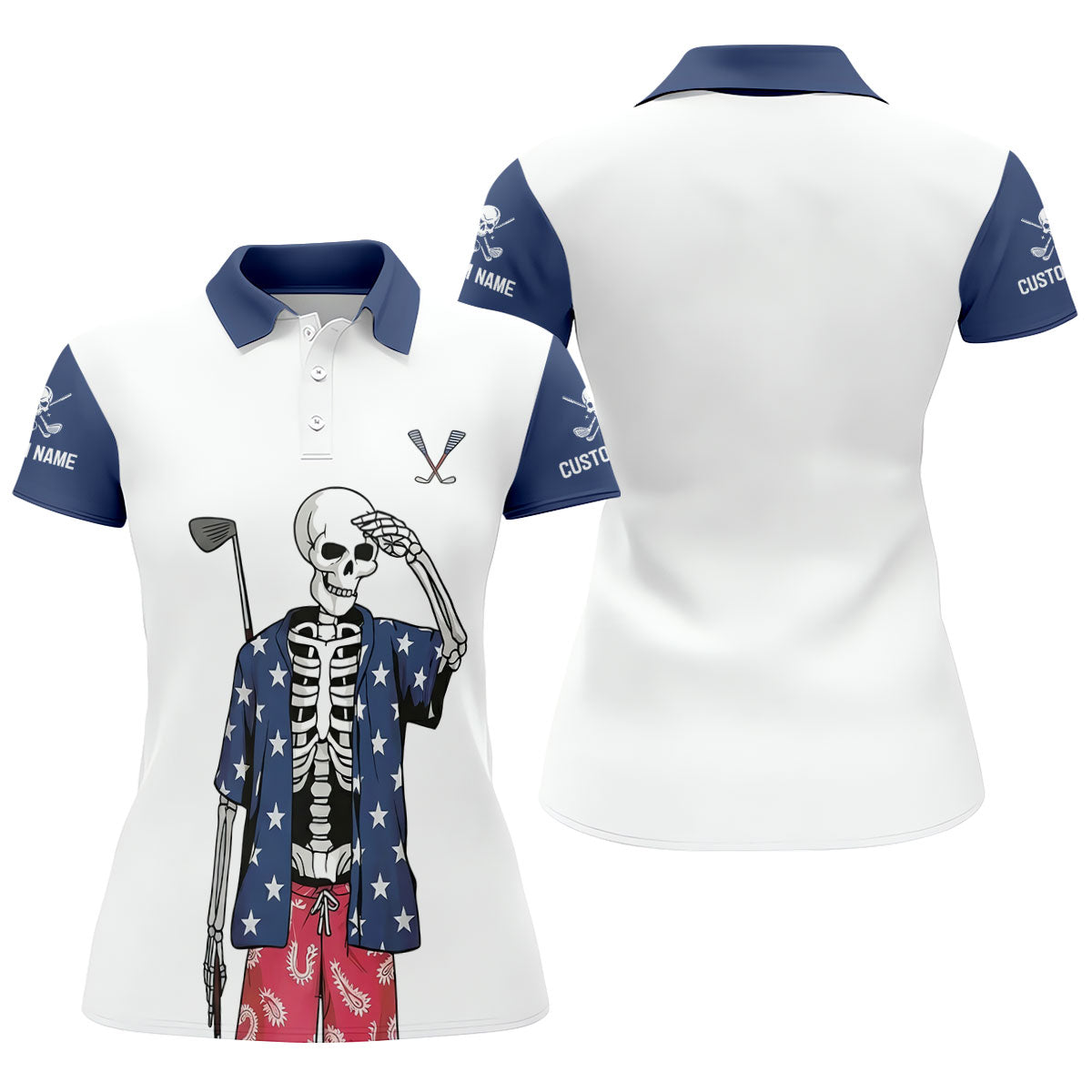 Skeleton Golf White Navy 4th Of July Patriotic Golf Shirt, 250 Years Golf Shirt For Women