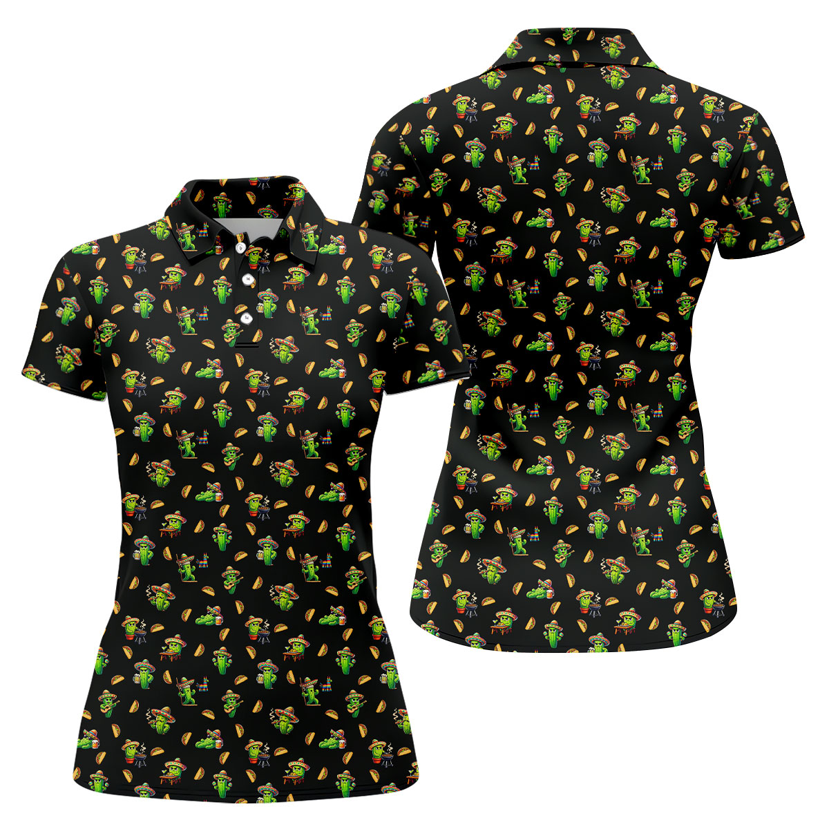 Mexican Mustach Funny Cactus Cinco De Mayo Celebration Fiesta Themed Golf Shirt For Women