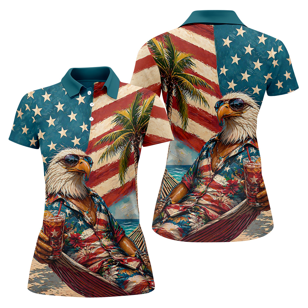Cool Bald Eagle 250 Years American Flag Golf Shirt, Patriotic 4th Of July Golf Shirt For Women