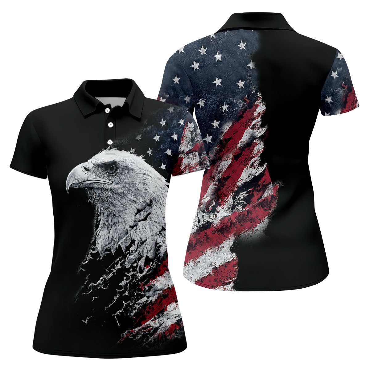 American Flag Bald Eagle Shattering Effect Golf Shirt, Patriotic Golf Shirt, Golf Shirts For Women