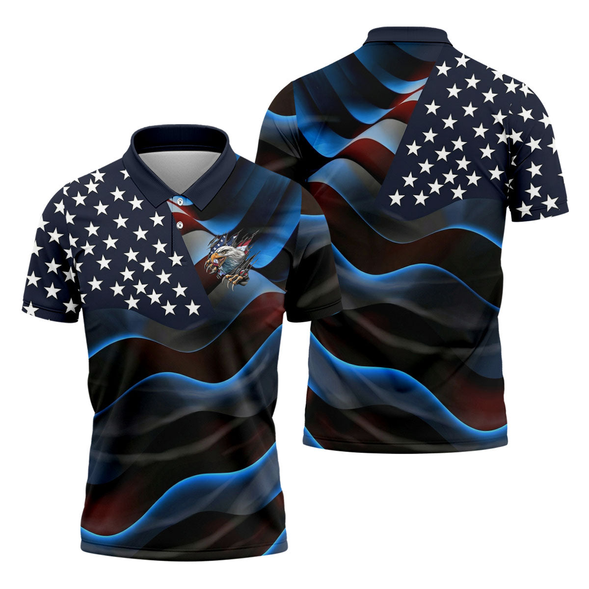 Gradient Stripes And Stars Patriotic 4th Of July Golf Shirt, 250 Years Golf Shirts For Men