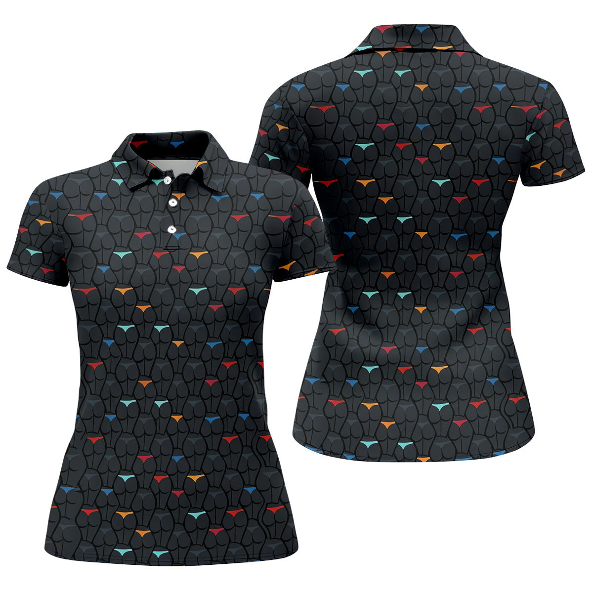Funny Colorful Panty Butt Pattern Golf Polo Shirt, Women's Golf Polo, Golf Shirts For Women