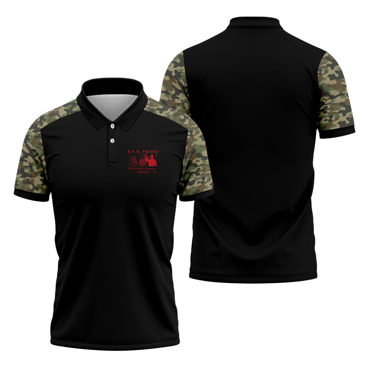 RED Friday Camo Black Patriotic 4th Of July Golf Shirt, 250th Anniversary Golf Shirts For Men