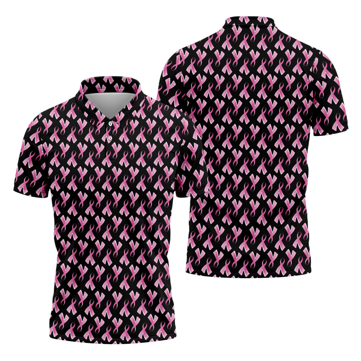 Pink Ribbon Pattern Breast Cancer Polo Shirt, Men's Golf Shirt, Mens Golf Apparel
