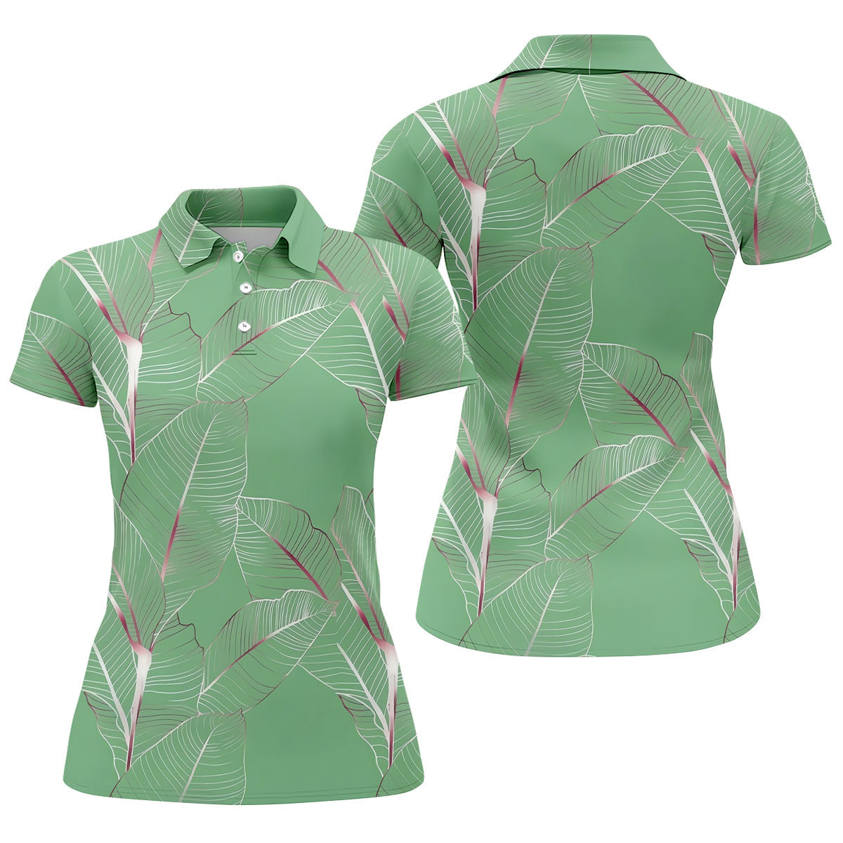 Tropical Leaves Green Golf Shirt, Summer Hawaiian Golf Shirt, Golf Shirt For Women