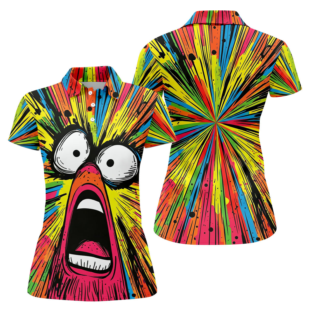 Screaming Face Colorful Retro Hawaiian Golf Shirt, Fun Women's Golf Shirts