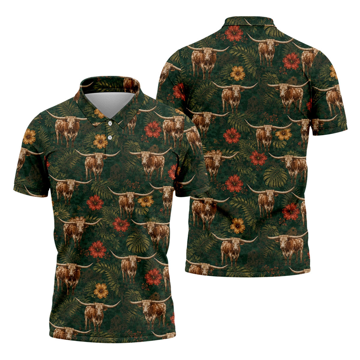 Texas Longhorn Tropical Pattern Golf Polo Shirt, Men's Golf Shirt, Hawaiian Golf Shirt