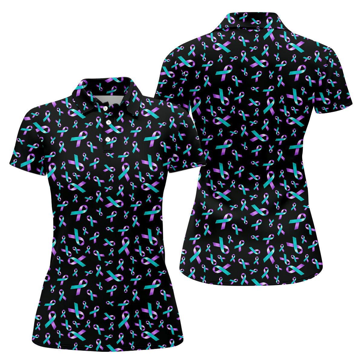 Suicide Prevention Awareness Ribbon Pattern Golf Polo Shirt, Women’s Golf Polo, Golf Shirts For Women