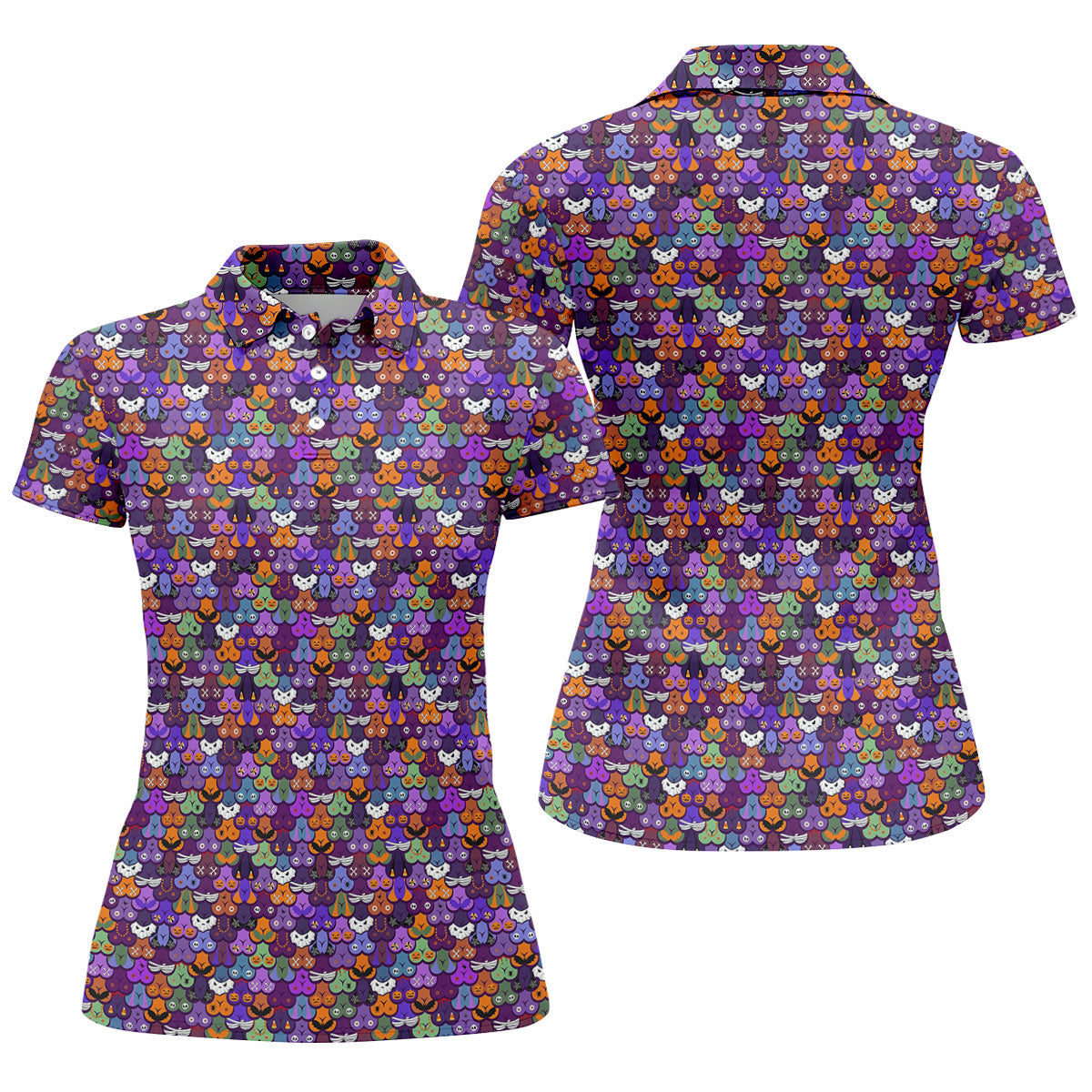 Cute Halloween Icon Pattern Golf Polo Shirt, Women's Golf Polo, Ladies Golf Shirts
