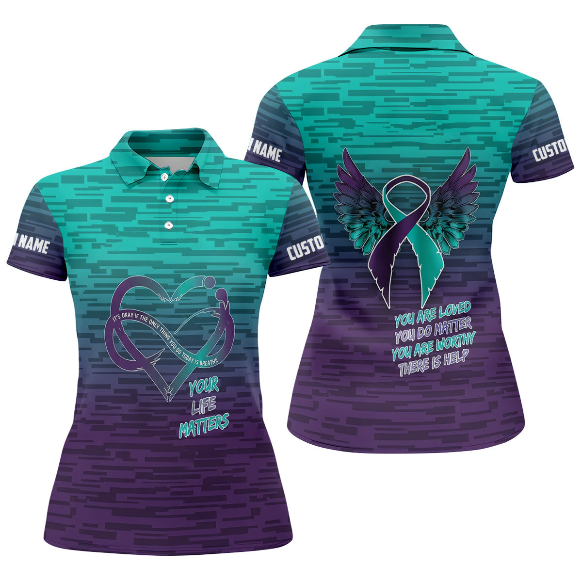 Suicide Prevention Ribbon Wings Golf Polo Shirt, Women’s Golf Polo, Golf Shirts For Women