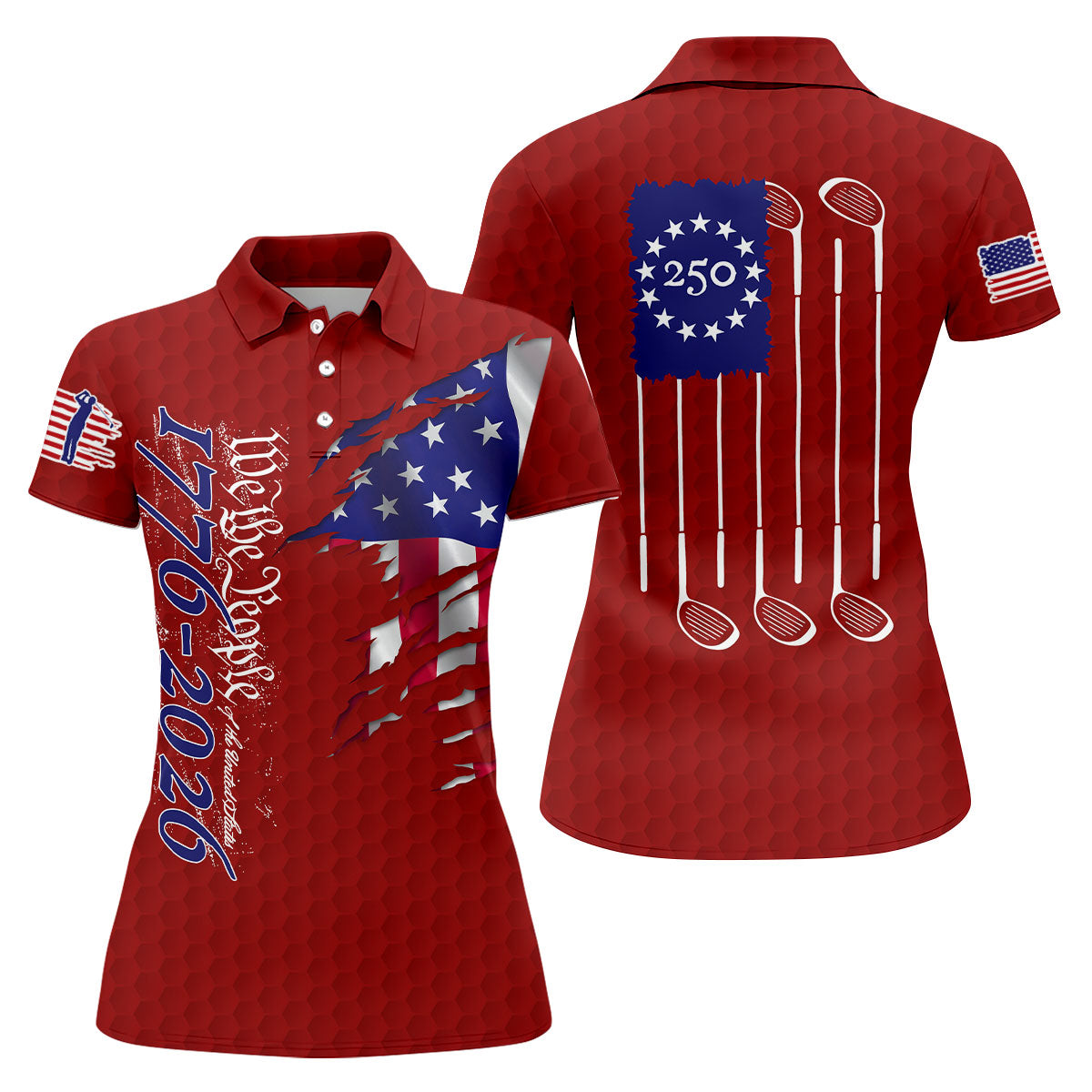 We The People Distressed American Flag Red Golf Shirt, 4th Of July Golf Shirt For Women