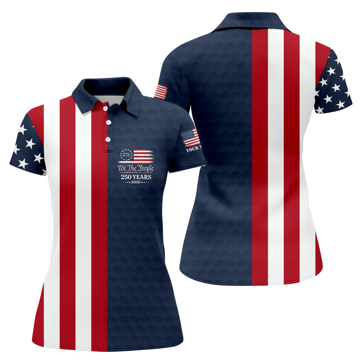 We The People Golf Ball Pattern 250 Years Patriotic 4th Of July US Flag Golf Shirt For Women