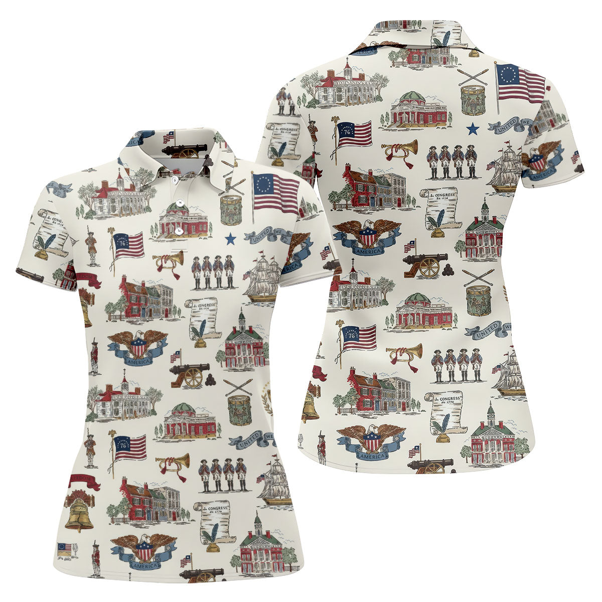 USA America Eagle Liberty Bell Flag 4th Of July Golf Shirt Patriotic Golf Shirt, Golf Shirts For Women
