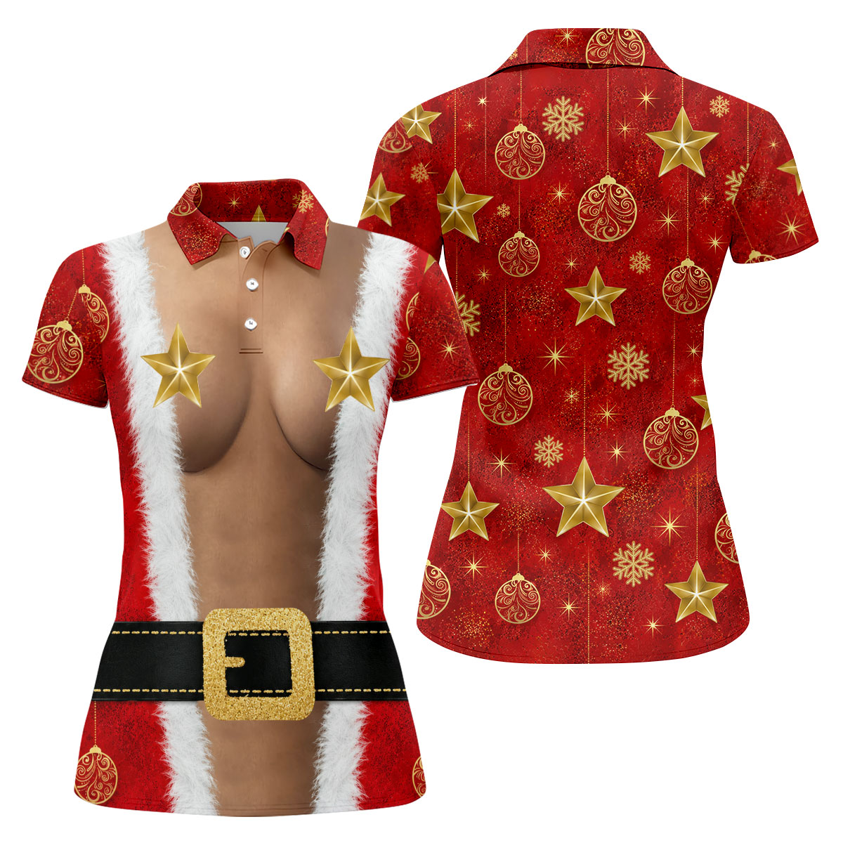 Christmas Santa Suit Gold Stars Polo Shirt, Women’s Golf Polo, Golf Tops For Women