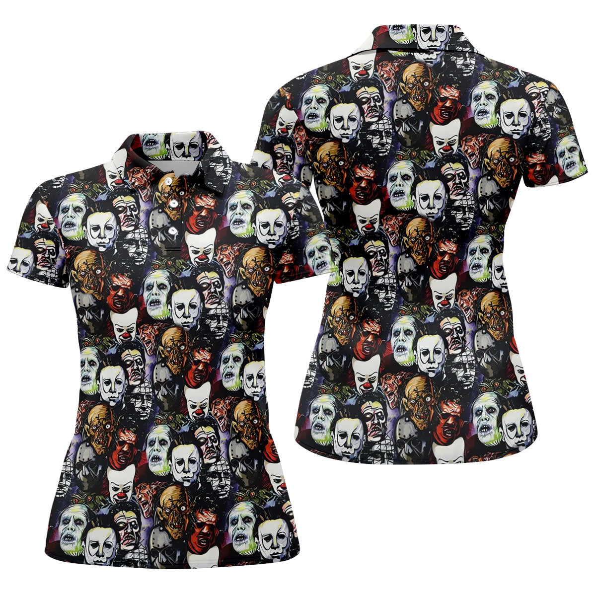 Horror Character Movie Villain Collage Golf Polo Shirt, Women's Golf Polo, Ladies Golf Shirts