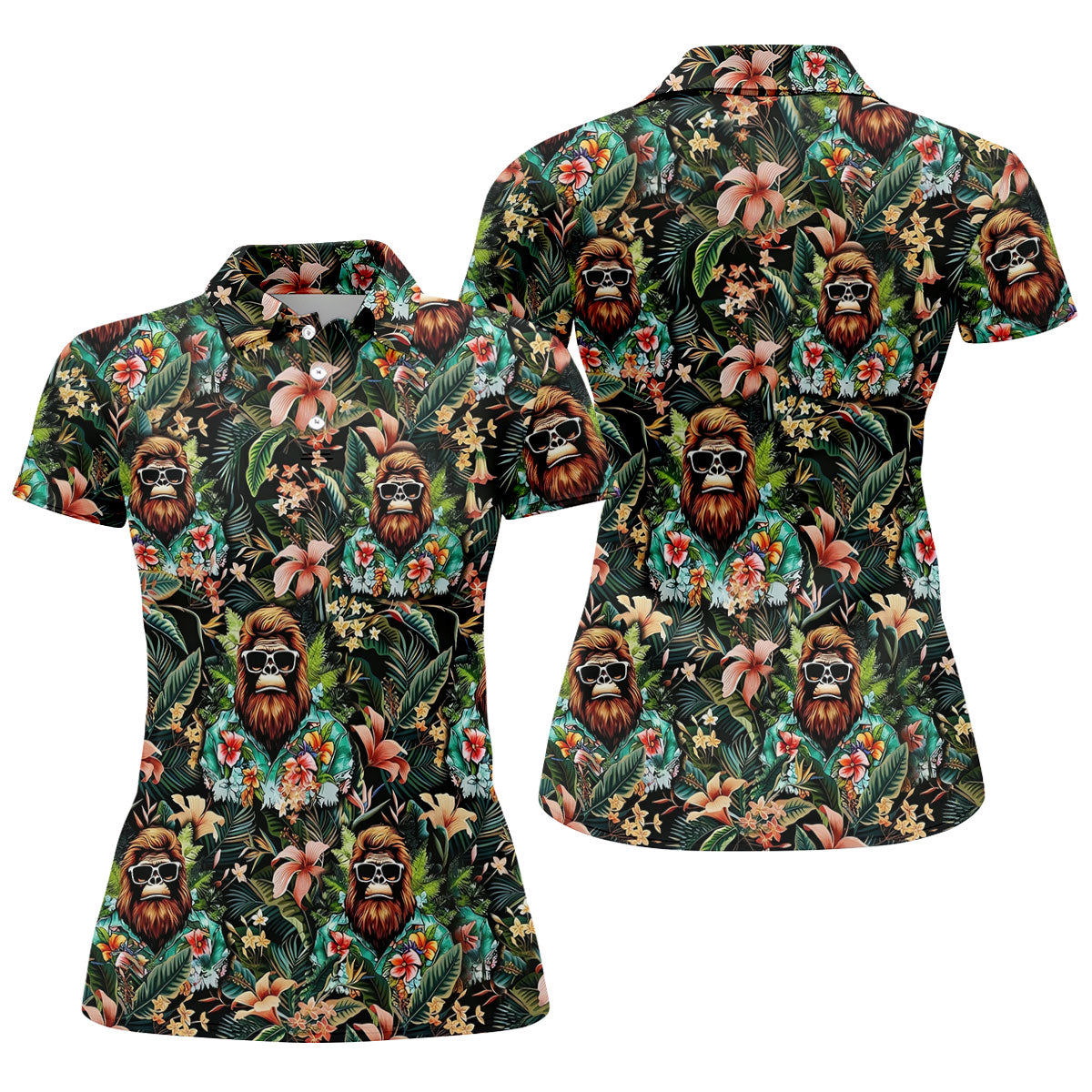 Bigfoot Hawaiian Tropical Golf Shirt, Funny Sasquatch Golf Shirt For Women