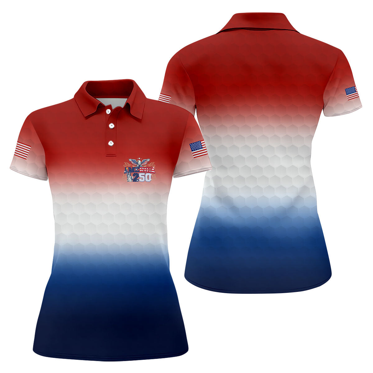 America 250 Red White Blue Golf Ball Pattern US Flag Golf Shirt, Patriotic 4th Of July Golf Shirt For Women