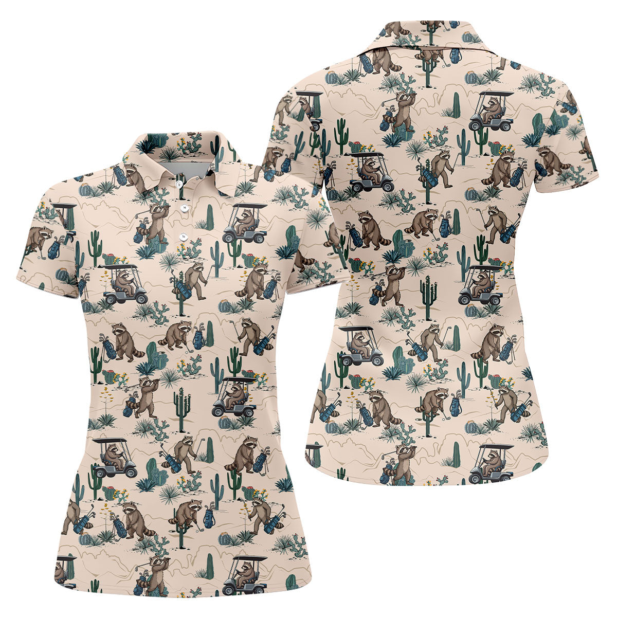 Funny Raccoon Desert Golf Pattern Polo Shirt, Ladies Golf Shirt, Printed Golf Shirt