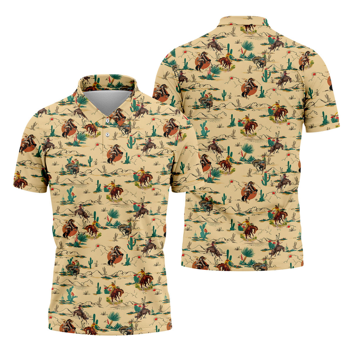 Vintage Cowboy Rodeo Desert Pattern Hawaiian Golf Shirt, Mens Golf Polo, Printed Golf Shirts