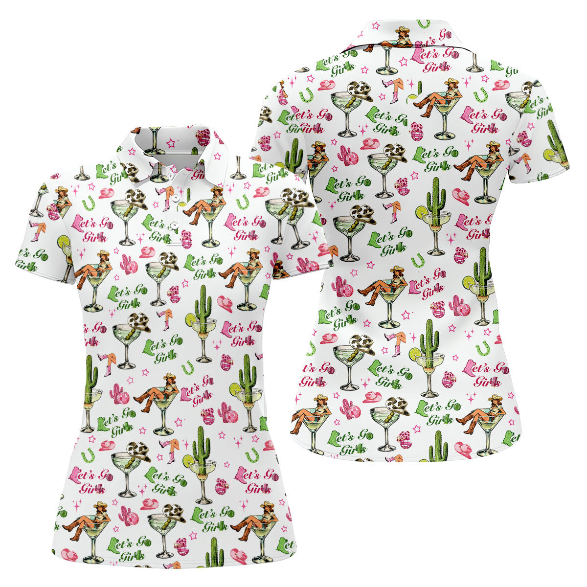 Let's Go Girls Cowgirl Margarita Golf Polo Shirt, Ladies Golf Shirts, Women's Golf Polo