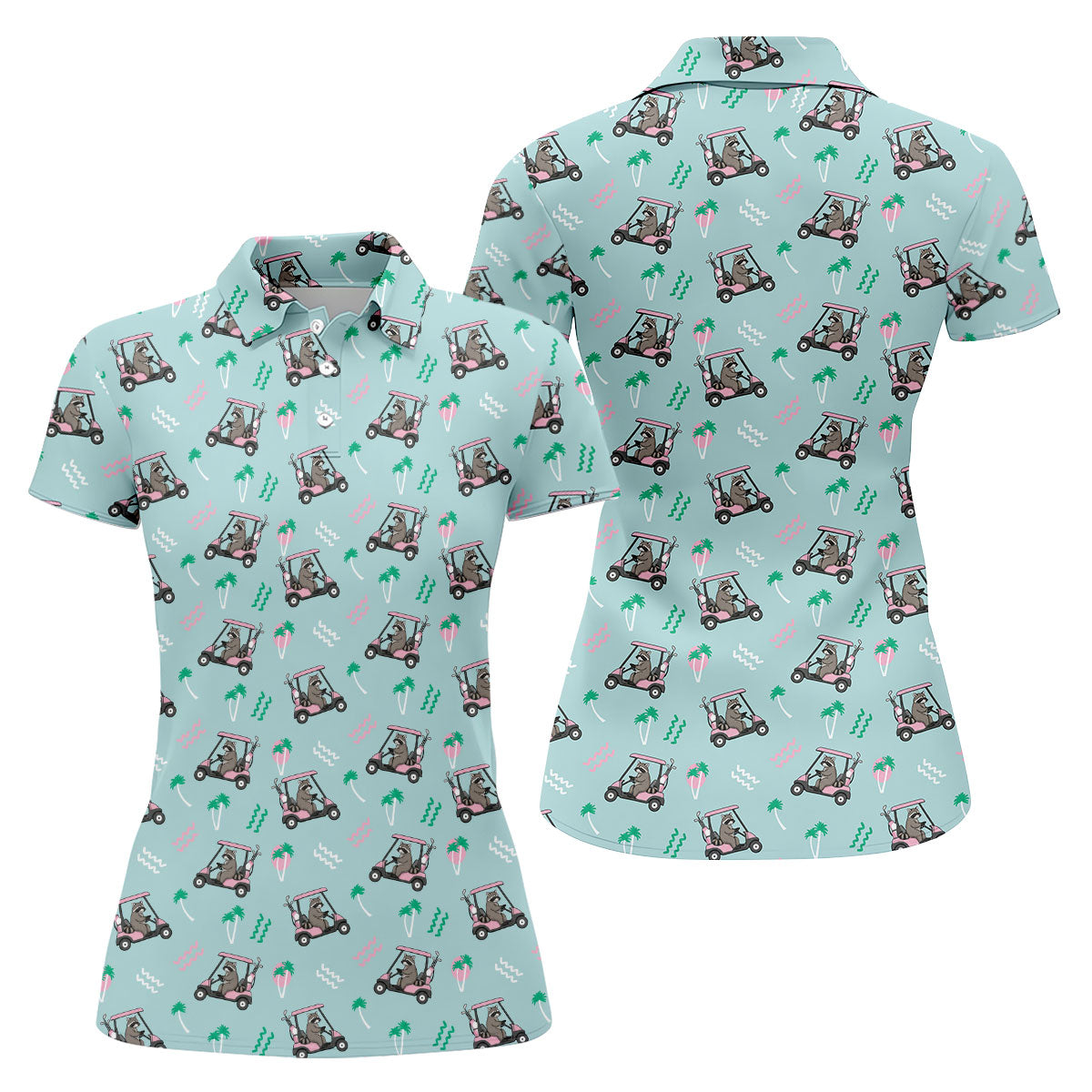 Funny Raccoon Golf Cart Tropical Polo Shirt, Hawaiian Golf Shirt, Ladies Golf Tops