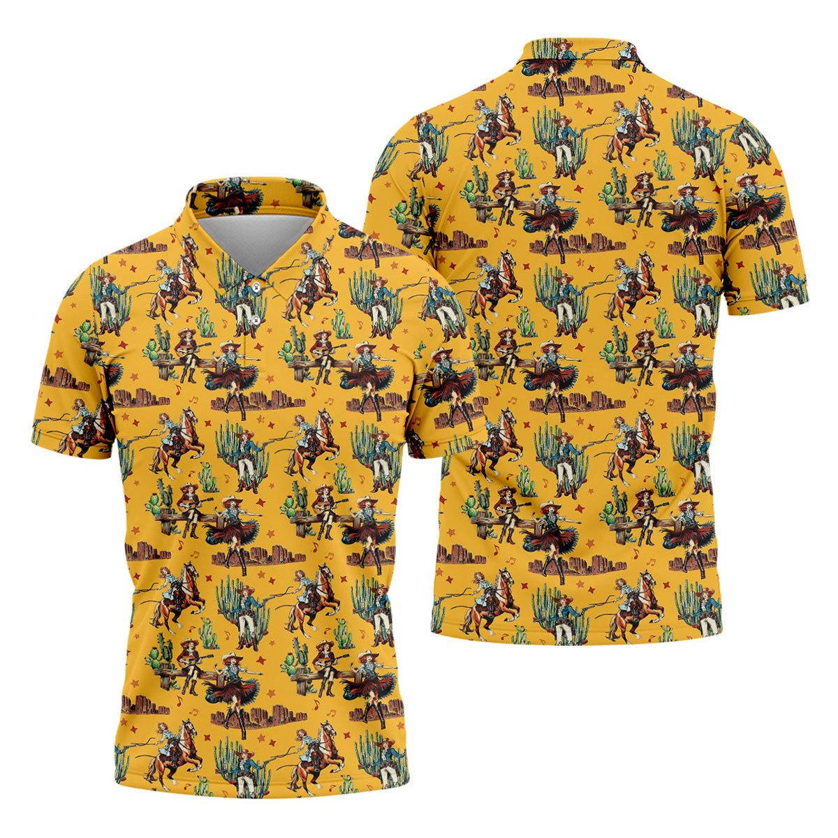 Yellow Cowboy Rodeo Desert Western Hawaiian Golf Shirt, Men's Golf Shirt, Golf Polo Shirts For Men