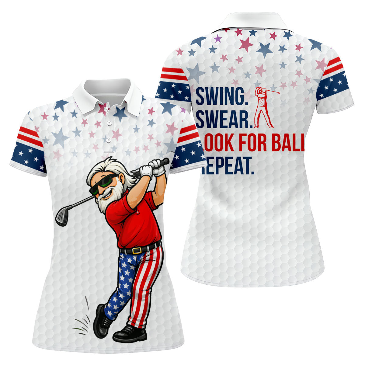 Swing Swear Look For Ball Repeat 250 Years Patriotic 4th Of July Funny Golf Shirt For Women