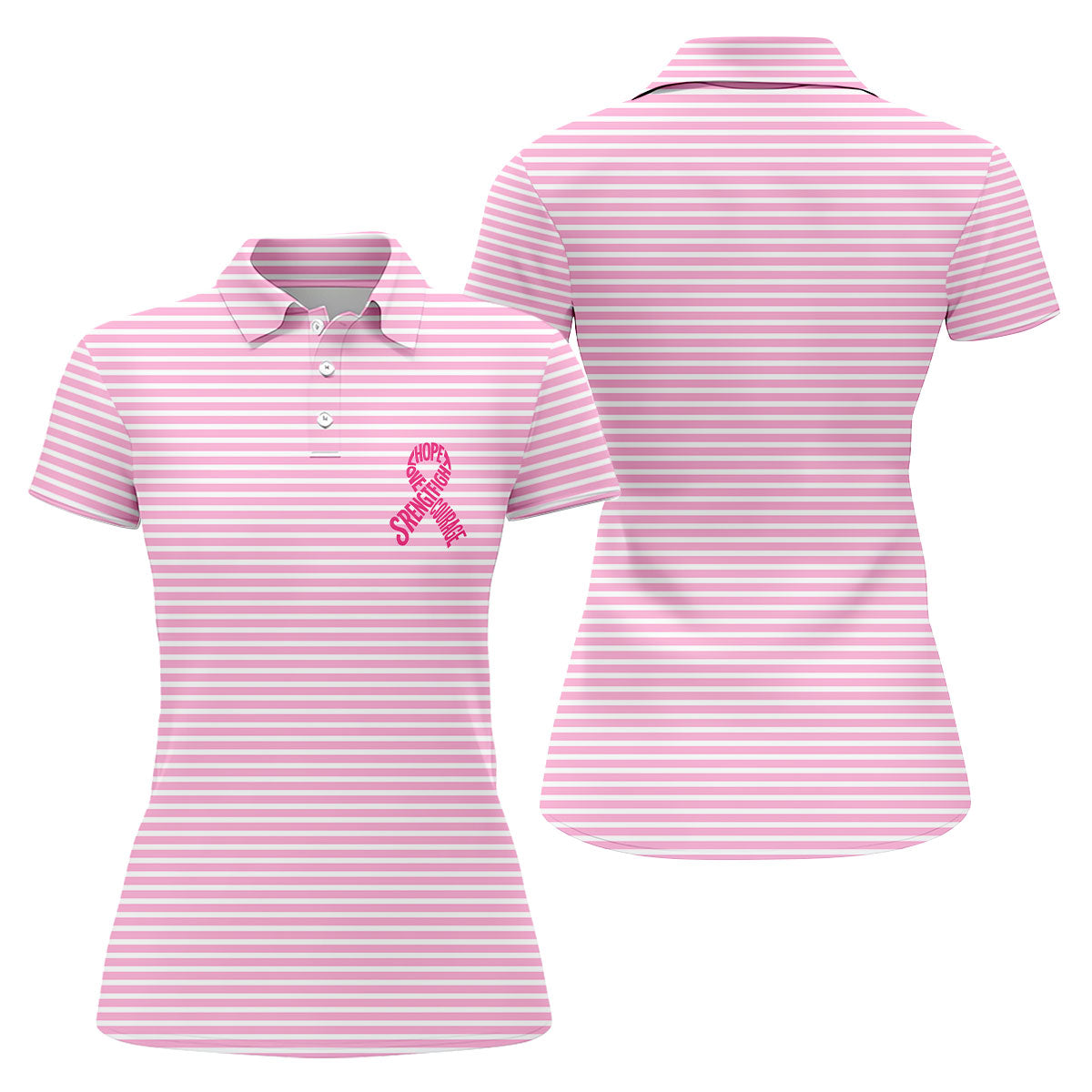 Hope Love Strength Courage Breast Cancer Polo Shirt, Women’s Golf Polo, Ladies Golf Shirts