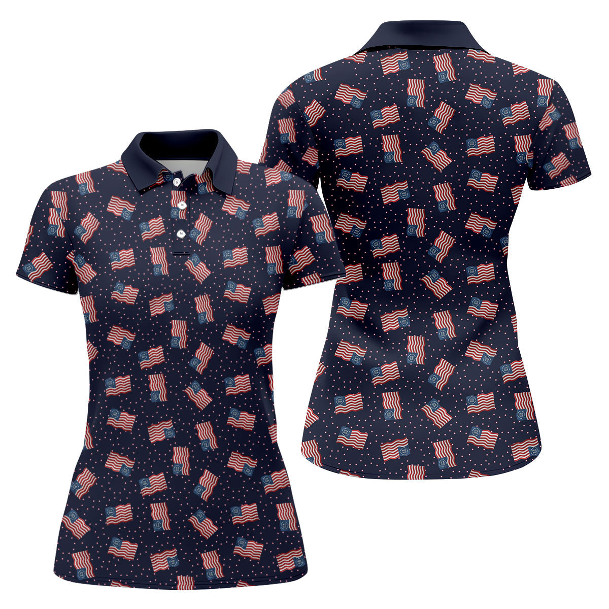 250th Anniversary Waving Flags Patriotic Golf Shirt, 4th Of July Golf Shirt For Women