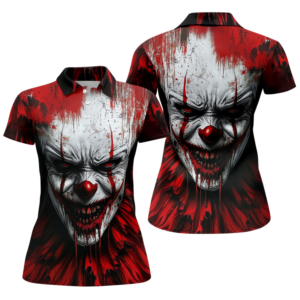 Scary Evil Clown Halloween Golf Polo Shirt, Ladies Golf Tops, Golf Shirts For Women