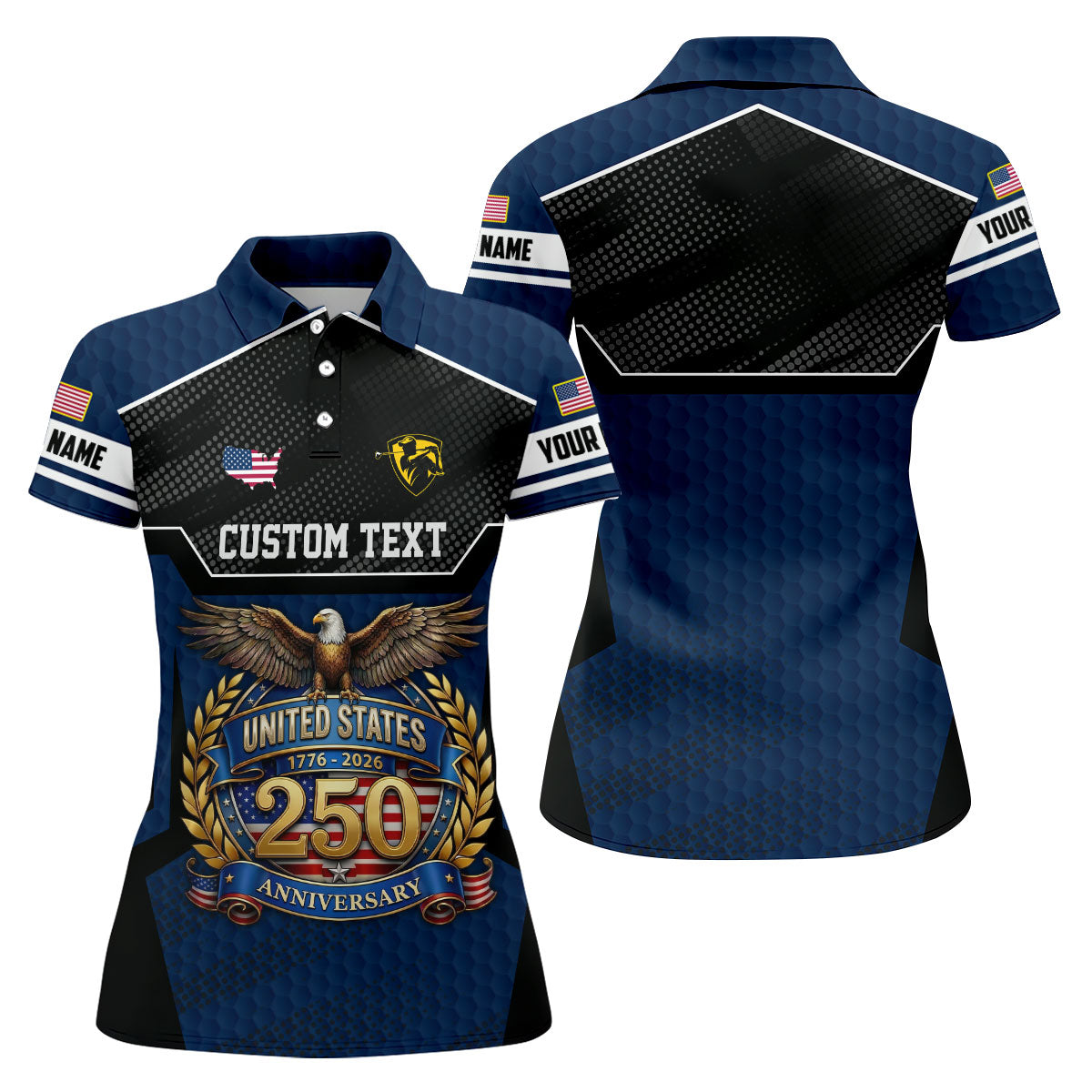US 250 Anniversary Patriotic 4th Of July Navy Golf Shirt, Ladies Golf Shirts, Golf Shirt For Women