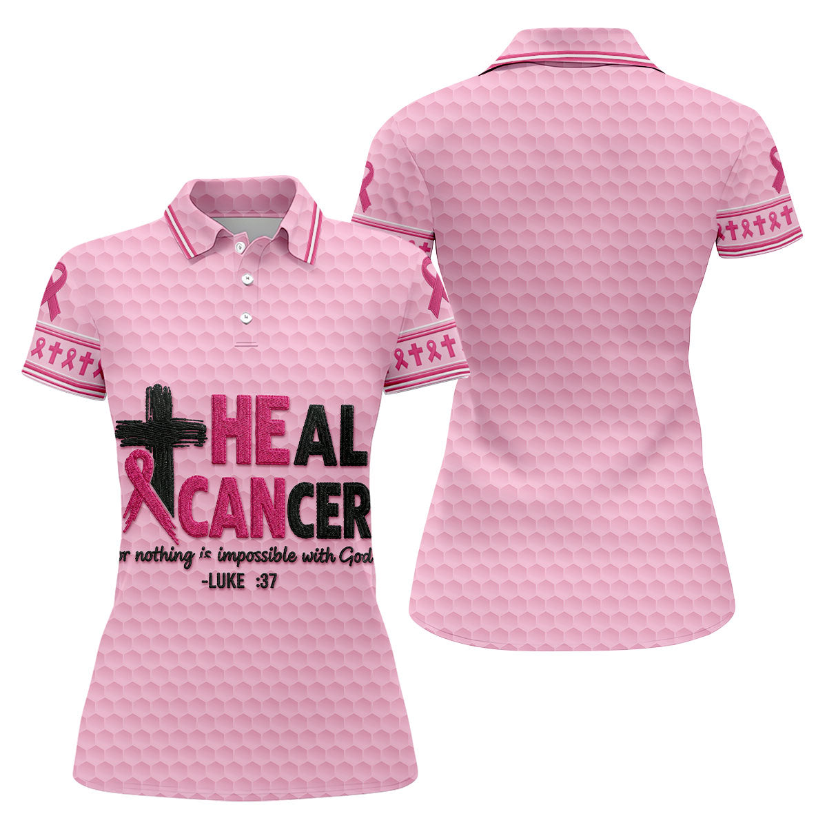 Heal Cancer Faith Pink Breast Cancer Awareness Shirt, Womens Golf Polo, Golf Shirts For Women