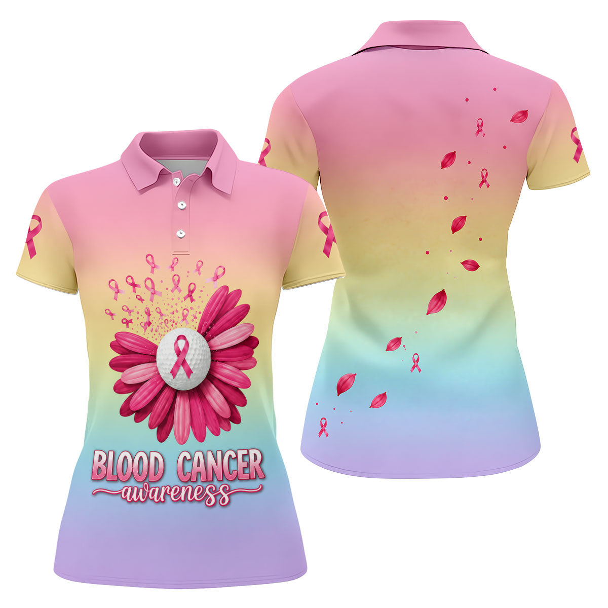Blood Cancer Awareness Flower Golf Polo Shirt, Women's Golf Tops, Women's Golf Apparel