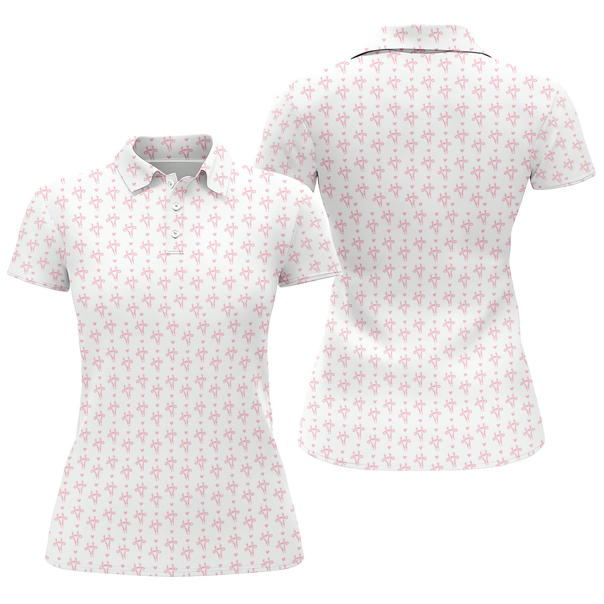 White Pink Funny Adult Pattern Polo Shirt, Ladies Golf Tops, Women's Golf Polo