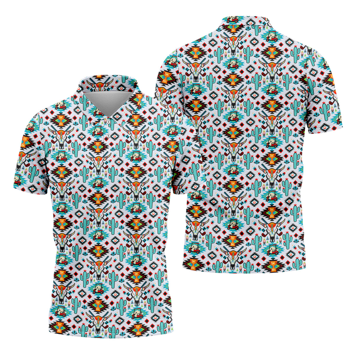 Southwestern Golf Pattern Polo Shirt, Golf Polo Shirts For Men, Mens Golf Apparel