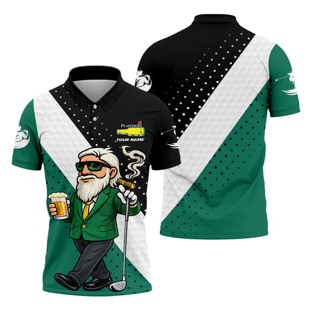 Funny Golf Polo Shirt for Men - Custom Name Golfer Beer & Cigar Design - Breathable Performance Golf Shirt