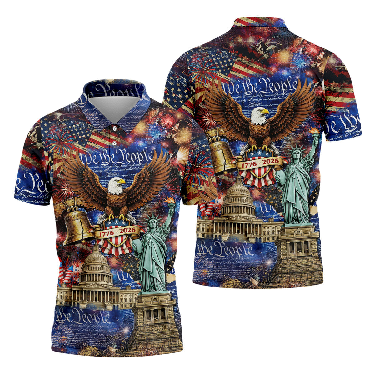 We The People Festive Celebration US Flag Golf Shirt, 250 Years 4th Of July Golf Shirts For Men