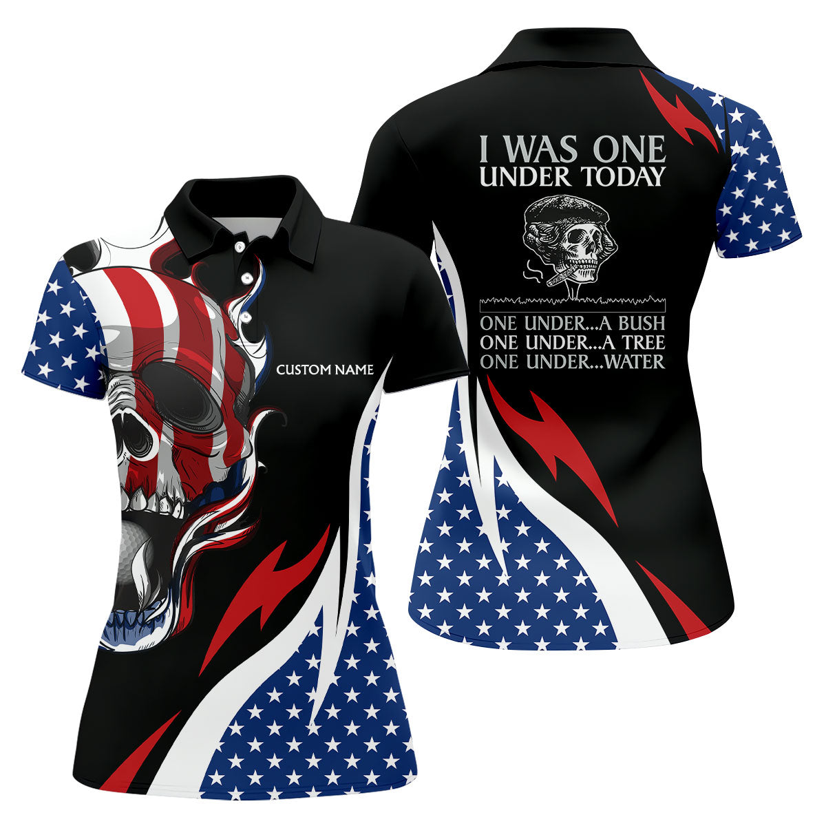 I Was One Under Today Cool Skull US Flag Golf Shirt, 4th Of July Patriotic Golf Shirt For Women