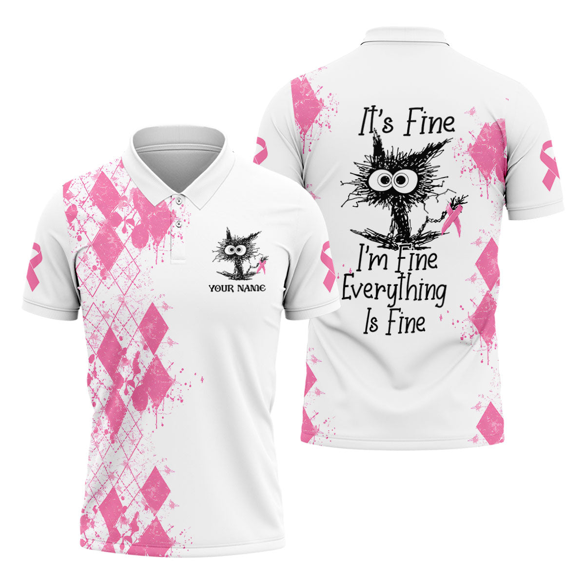 Custom Im Fine Everything Is Fine Breast Cancer Polo Shirt, Mens Golf Shirts, Mens Polo Shirts
