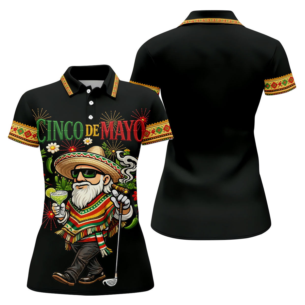 Margarita Man Cinco De Mayo Celebration Black Golf Shirt, Fiesta Theme Golf Shirt For Women