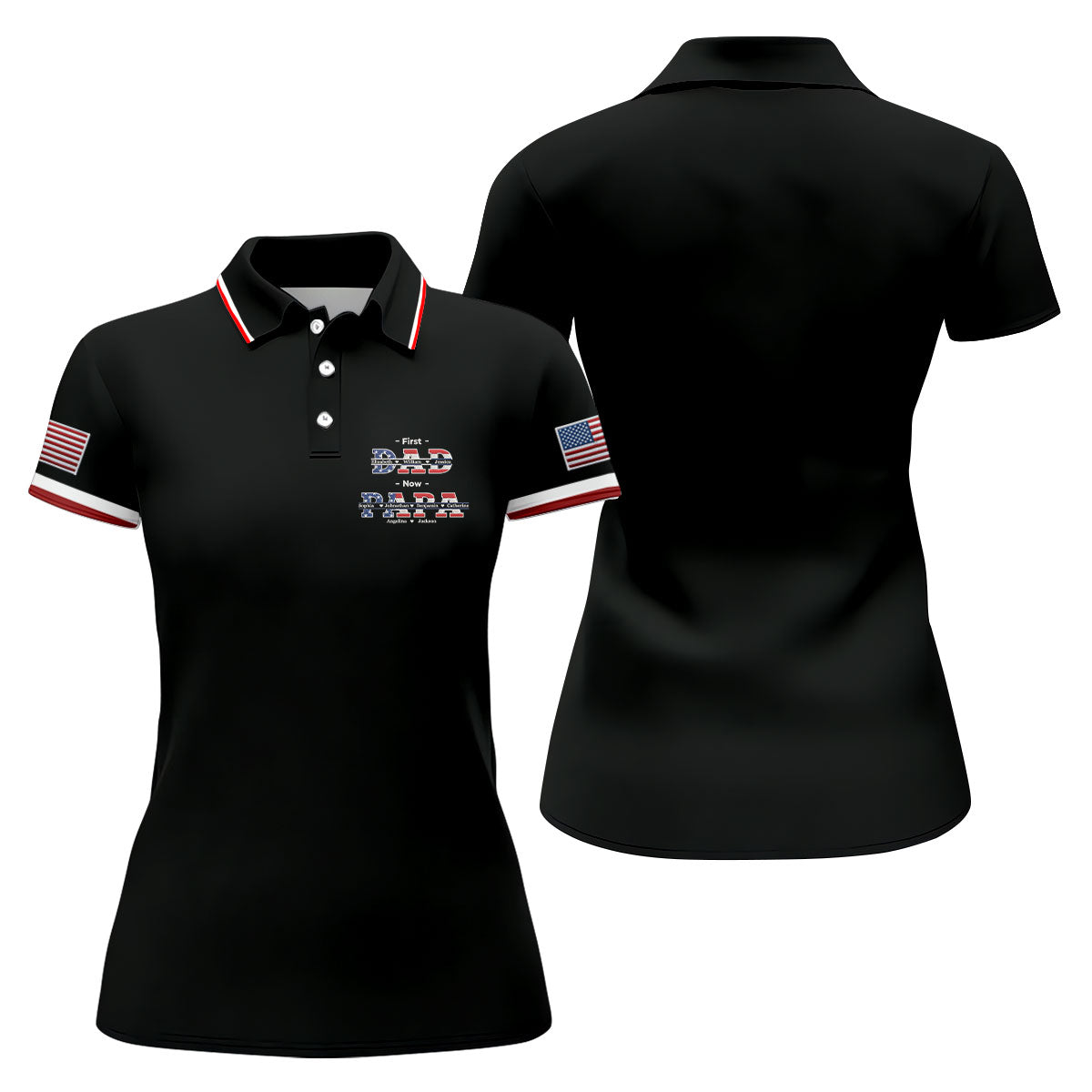 Black First Dad Now Grandpa Golf Polo Shirt, Women’s Golf Polo, Golf Shirts For Women