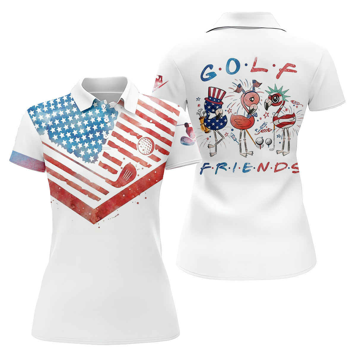 Vintage American Flag Golf Polo Shirt, Ladies Golf Shirts, Golf Polo For Women