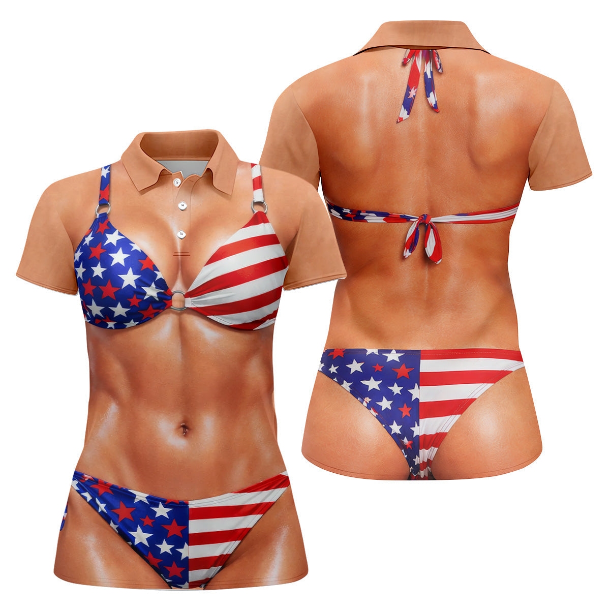 Naughty Fun USA Patriotic 4th Of July Ladies Golf Shirts, 250th Anniversary Golf Shirt For Women
