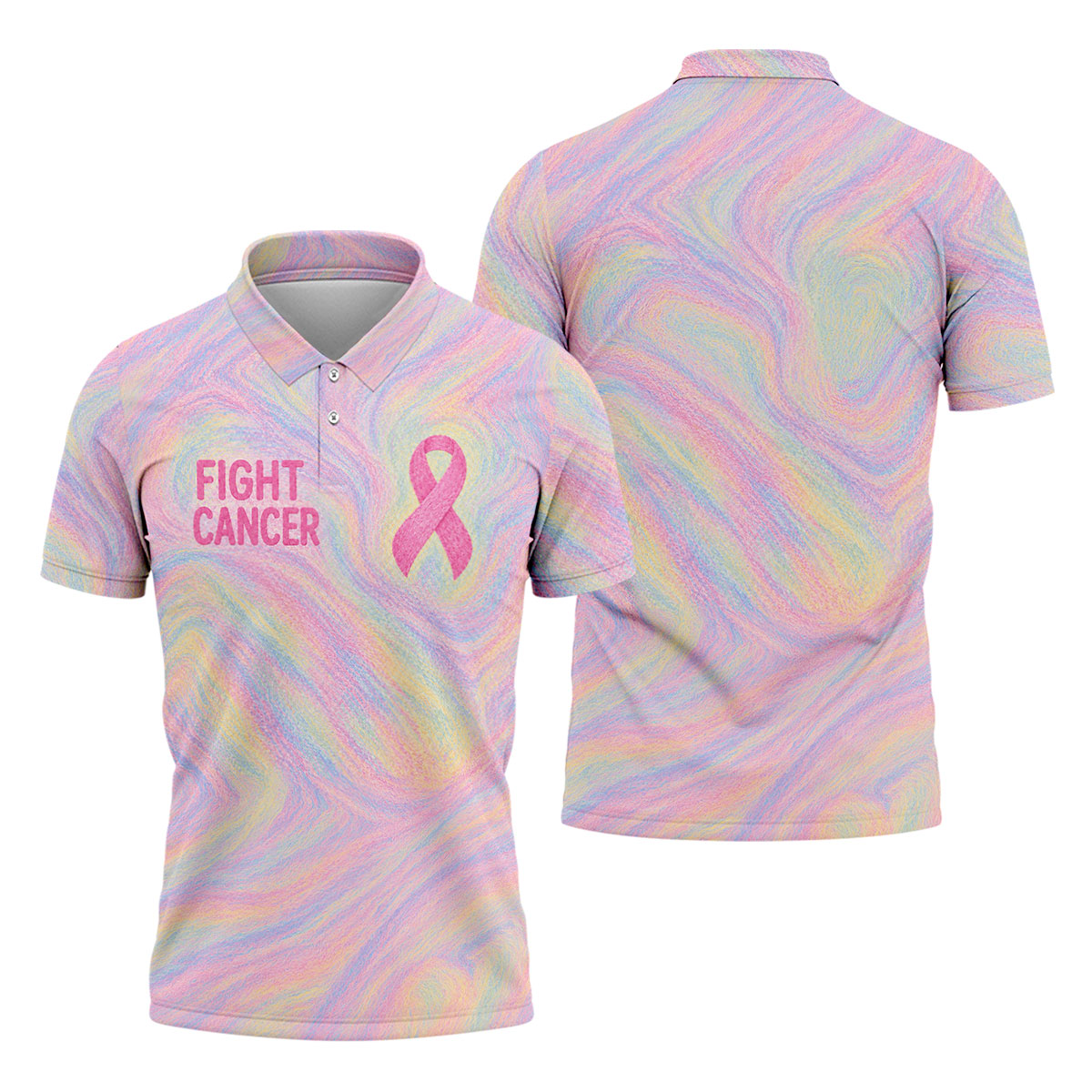 Fight Cancer Pink Ribbon Breast Cancer Polo Shirt, Golf Shirts For Men, Mens Polo Shirts
